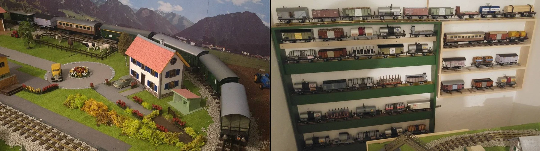 Le réseau Tinplate 0 de Michel Pousaz, ses paysages suisses et sa collection de trains anciens.